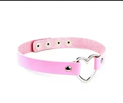 BDSM Leather Heart Collar Pink
