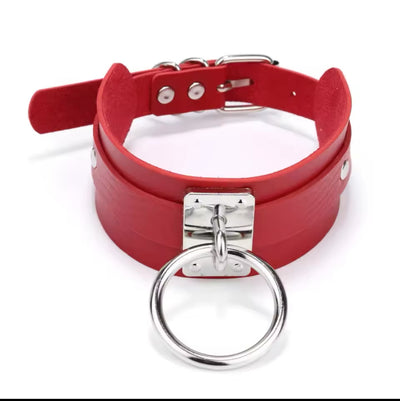 Fetish Collar With O Ring - Red, Black or Pink Available